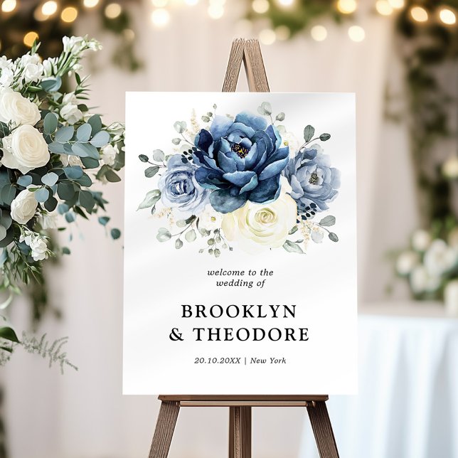 Dusty Blue Navy Champagne Ivory Wedding Welcome Fo Foam Board (Creator Uploaded)