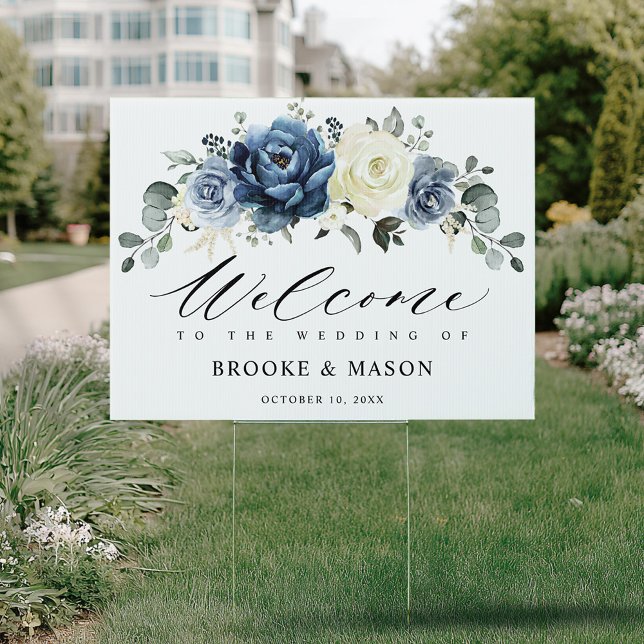 Dusty Blue Navy Champagne ivory Wedding Welcome Sign (Dusty Blue Navy Champagne ivory Wedding Welcome Sign)
