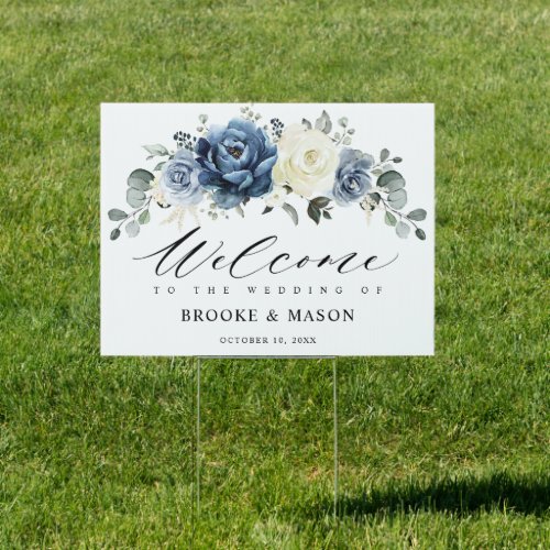 Dusty Blue Navy Champagne ivory Wedding Welcome Sign