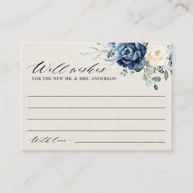 Dusty Blue Navy Champagne Ivory Wishing well Enclo Enclosure Card (Front)