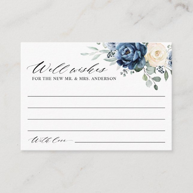Dusty Blue Navy Champagne Ivory Wishing well Enclosure Card (Front)