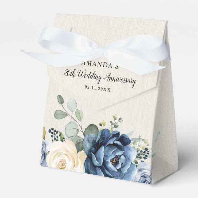 Dusty Blue Navy Champagne Wedding Anniversary Favo Favor Boxes (Front Side)