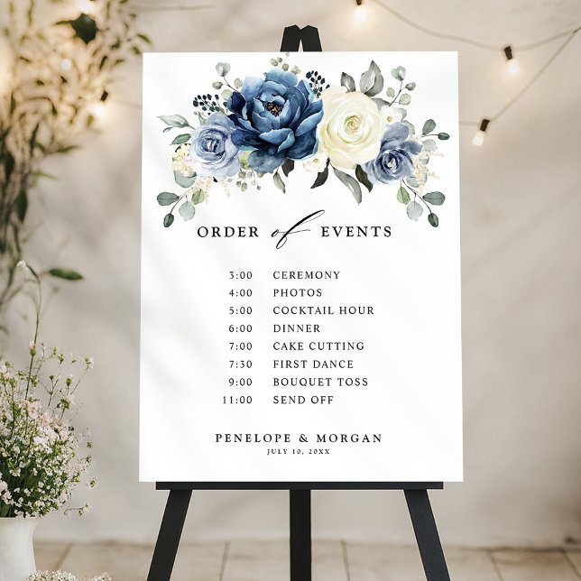 Dusty Blue Navy Champagne Wedding Order of events  Foam Board (Dusty Blue Navy Champagne Wedding Order of events Foam Board)