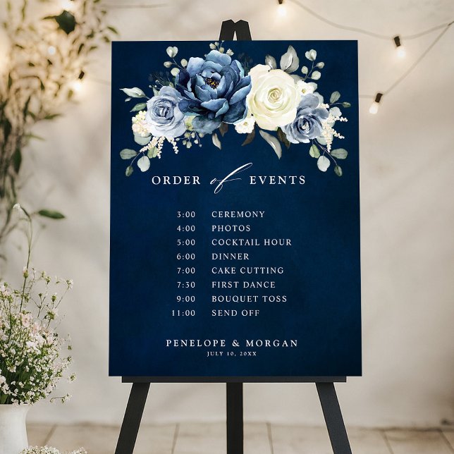 Dusty Blue Navy Champagne Wedding Order of events  Foam Board (Dusty Blue Navy Champagne Wedding Order of events Foam Board)