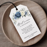 Dusty Blue Navy Champagne Wedding Welcome Gift Tag<br><div class="desc">Dusty blue floral Wedding gift tag featuring elegant bouquet of navy blue, royal blue , white , gold, champagne ivory, blush color rose , ranunculus flower buds and sage green eucalyptus leaves and elegant watercolor bouquet. Please contact me for any help in customization or if you need any other product...</div>
