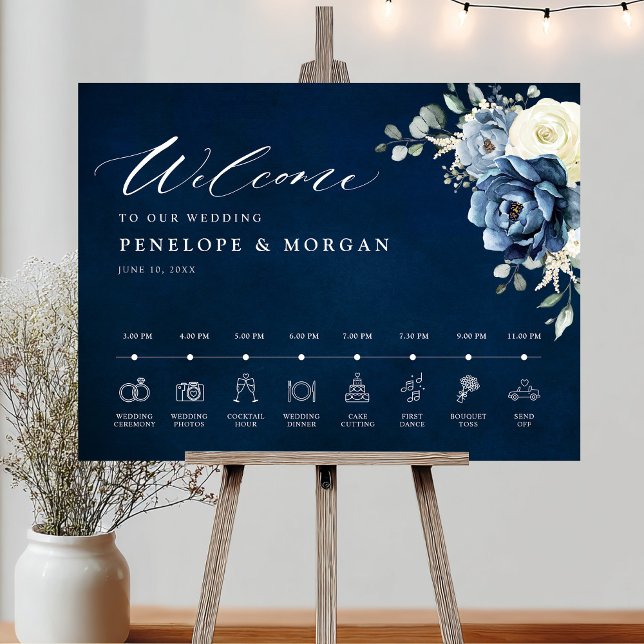 Dusty Blue Navy Champagne Wedding Welcome Timeline Foam Board (Dusty Blue Navy Champagne Wedding Welcome Timeline Foam Board)