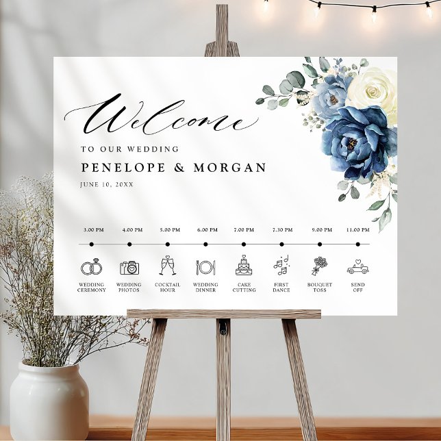Dusty Blue Navy Champagne Wedding Welcome Timeline Foam Board (Dusty Blue Navy Champagne Wedding Welcome Timeline Foam Board)