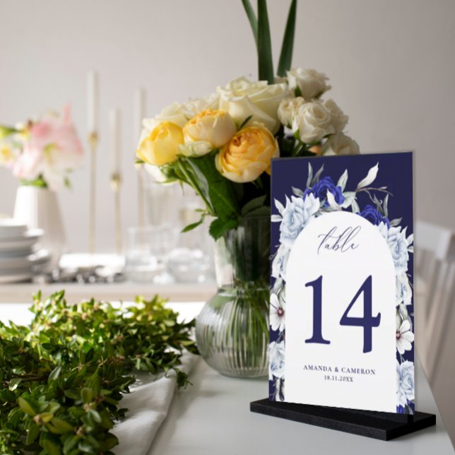 Dusty Blue Navy Floral Arch Table Number (Creator Uploaded)