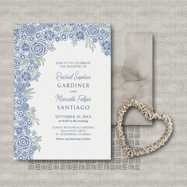 Dusty Blue Navy Floral Arch Wedding Invitation (Creator Uploaded)