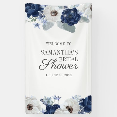 Dusty Blue Navy Floral Bloom Bridal Shower Banner