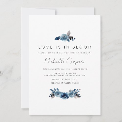 Dusty Blue Navy Floral Bridal Shower Invitation