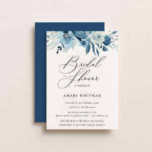 Dusty Blue Navy Floral Bridal Shower Invitation