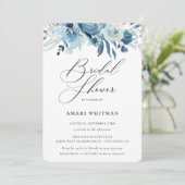 Dusty Blue Navy Floral Bridal Shower Invitation (Standing Front)