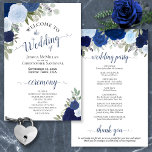 Dusty Blue & Navy Floral Budget Wedding Program<br><div class="desc">These wedding programs are elegant and tasteful, while still being budget friendly. The design features a bevy of hand painted watercolor roses in shades of dusty blue, navy, and indigo, surrounded by eucalyptus leaves and garden foliage. The typography features lacy script calligraphy, and there is room for details on the...</div>