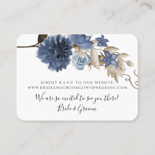 Dusty Blue Navy Floral Elegant Greenery Wedding Business Card