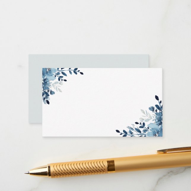 Dusty Blue Navy Floral Enclosure Card (Front/Back In Situ)