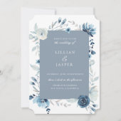 Dusty Blue Navy Floral Frame Wedding Invitation (Front)