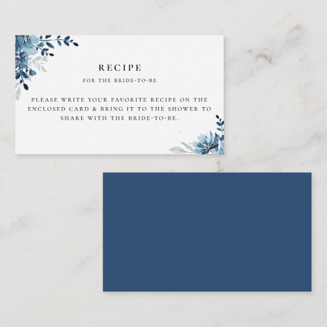 Dusty Blue Navy Floral Recipe Enclosure Card (Front/Back)