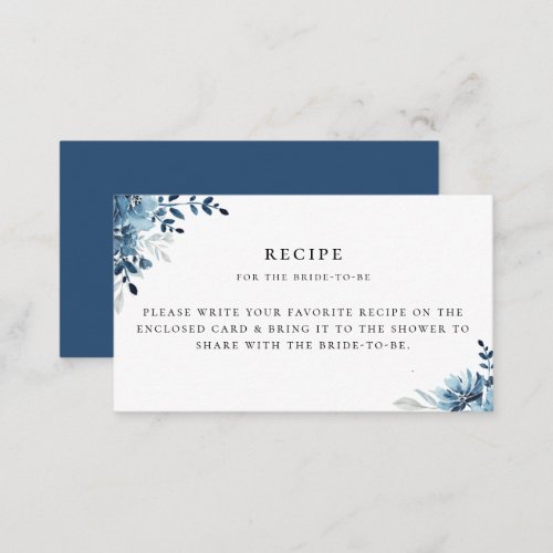 Dusty Blue Navy Floral Recipe Enclosure Card