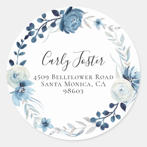 Dusty Blue Navy Floral Return Address Sticker