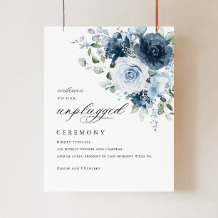 dusty blue navy floral unplugged wedding sign