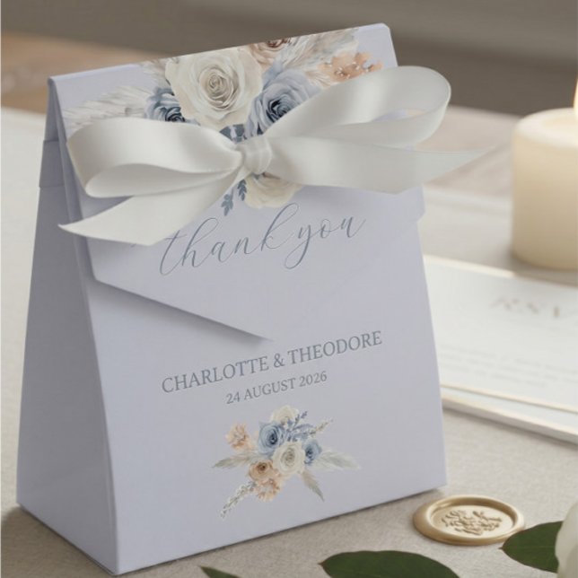 Dusty Blue & Navy Floral Wedding Favor Box (Creator Uploaded)
