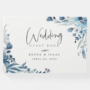 Dusty Blue Navy Floral Wedding Guest Book