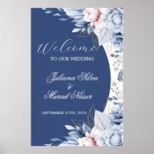 Dusty Blue Navy Floral Wedding Welcome Sign Poster