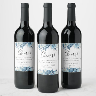 Dusty Blue Navy Floral Wine Label