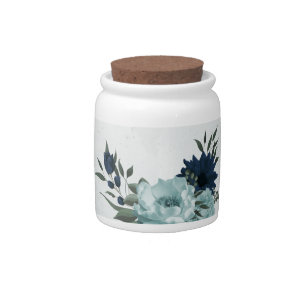 Dusty blue navy flowers botanical candy jar