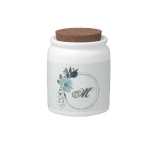 Dusty blue navy flowers botanical candy jar