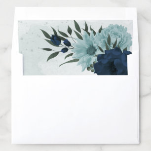 Dusty blue navy flowers botanical wedding envelope liner