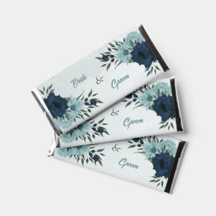 Dusty blue navy flowers botanical wedding hershey bar favors