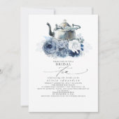 Dusty Blue Navy Flowers Elegant Bridal Shower Tea Invitation (Front)