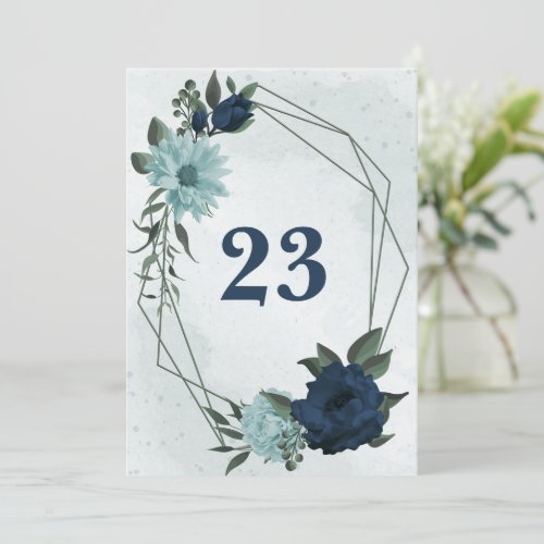 Dusty blue navy flowers geometric table number
