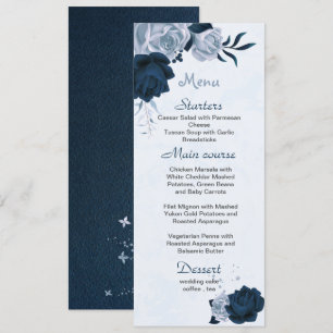dusty blue & navy flowers & leaves wedding menu