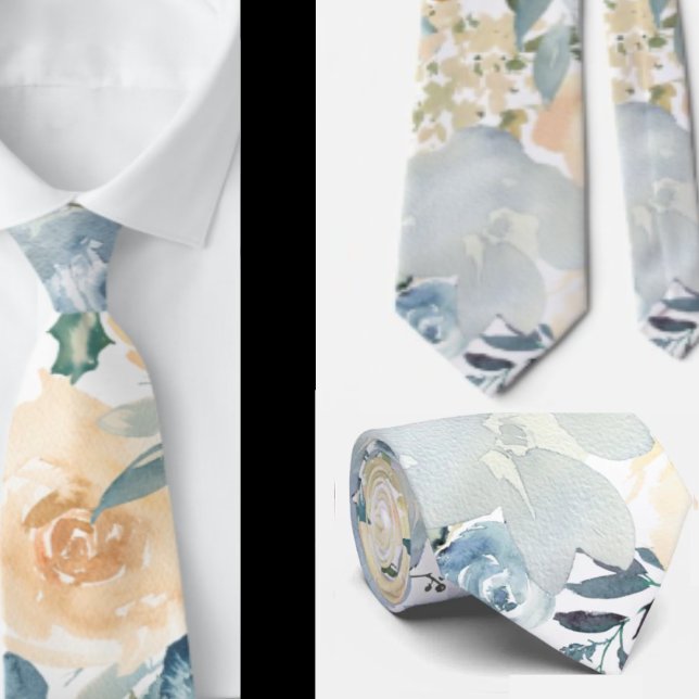 Dusty Blue Navy Flowers Roses Floral Neck Tie (Creator Uploaded)