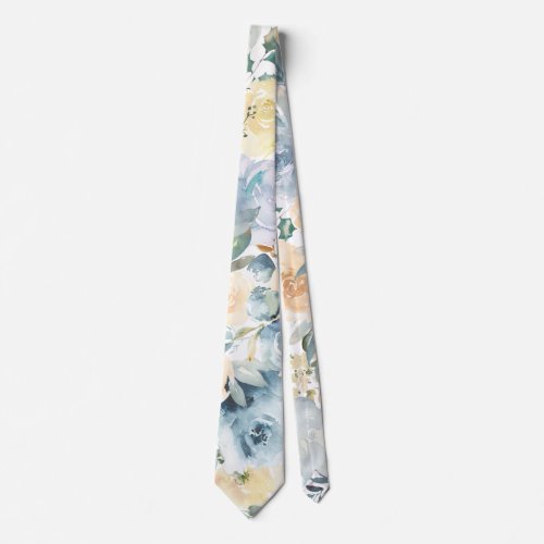Dusty Blue Navy Flowers Roses Floral Neck Tie