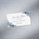 Dusty Blue Navy Ivory Floral Wedding Save The Date Business Card Magnet<br><div class="desc">Dusty Blue Navy Ivory Floral Wedding Save The Date Magnetic Business Card</div>
