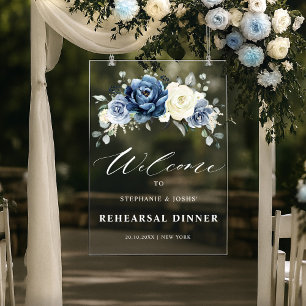 Dusty Blue Navy  Ivory Rehearsal Dinner Welcome Acrylic Sign