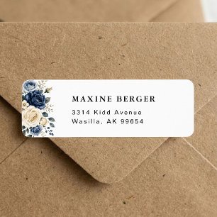 Dusty Blue Navy & Ivory Rose Floral Wedding Label