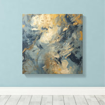 Dusty Blue Navy Mustard Gold Abstract Textured