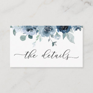 Dusty Blue Navy Pastel Flowers Wedding Details Enclosure Card