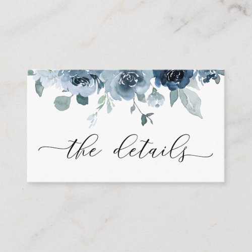 Dusty Blue Navy Pastel Flowers Wedding Details Enclosure Card