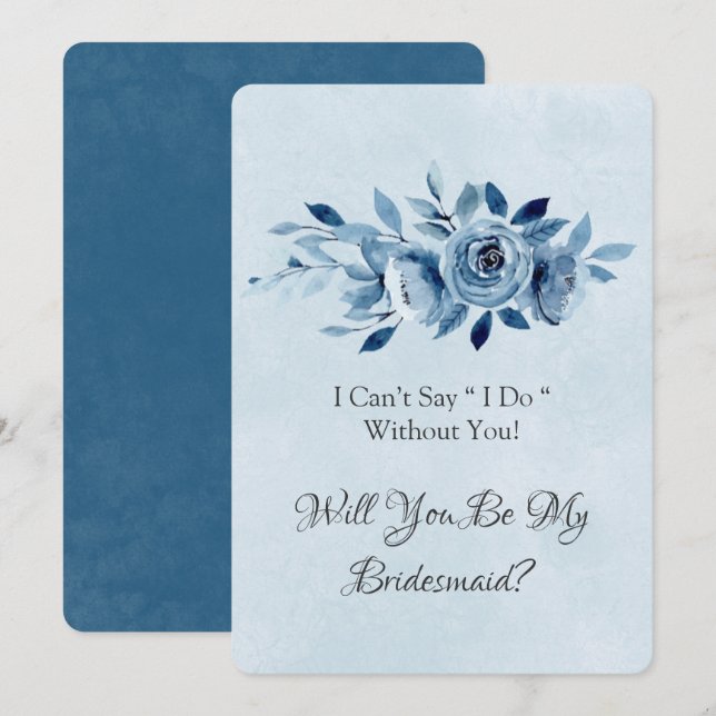 Dusty Blue Navy Peony Will You Be My Bridesmaid  Invitation (Front/Back)