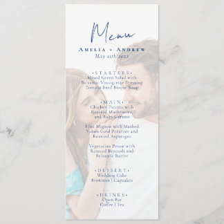 Dusty Blue Navy Photo Wedding Menu