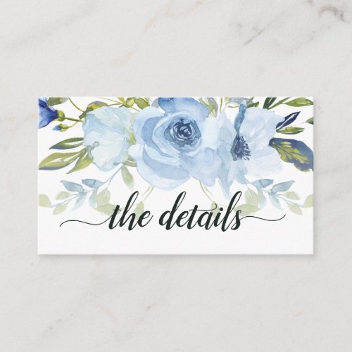 Dusty Blue Navy Rose Anemone Floral Wedding Detail Enclosure Card