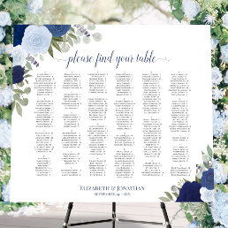 Dusty Blue &amp; Navy Roses Alphabetical Seating Chart Foam Board