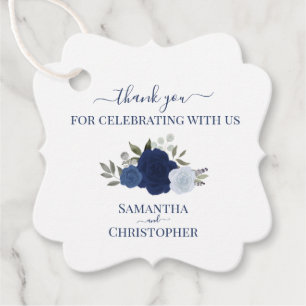 Dusty Blue & Navy Roses Elegant Wedding Thank You Favor Tags