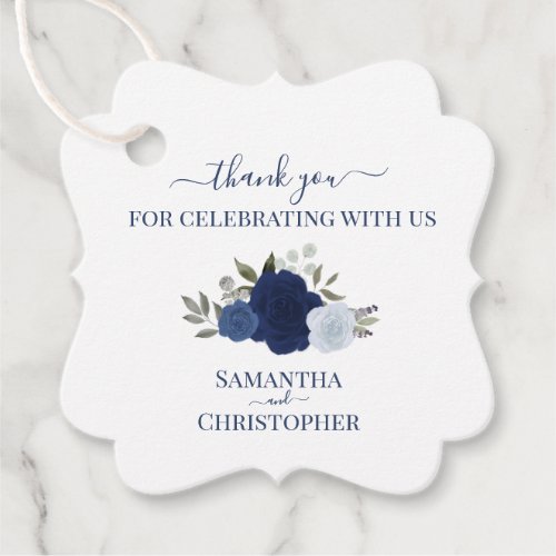 Dusty Blue  Navy Roses Elegant Wedding Thank You Favor Tags